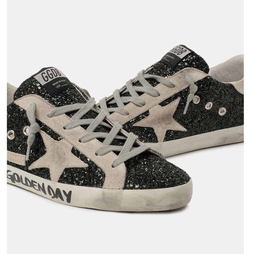 Super-Star Sneakers with black glitter and handwriting, GG